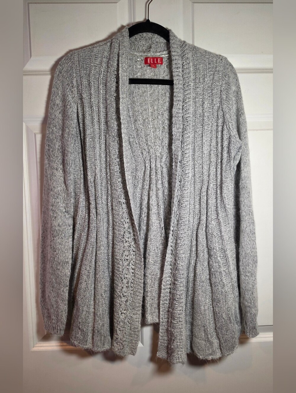 Elle Soft Acrylic Blend Gray Open Front Cardigan Sweater M